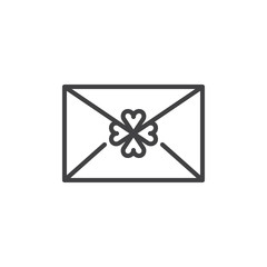 Saint Patrick's Day Envelope outline icon. linear style sign for mobile concept and web design. Envelope with clover simple line vector icon. Symbol, logo illustration. 
