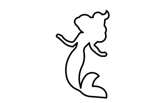 little mermaid silhouette outline on white background