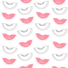 Vector seamless pattern with watermelons on a transparent background