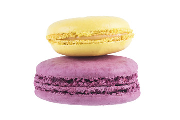 yellow and purple cake on isolated white background