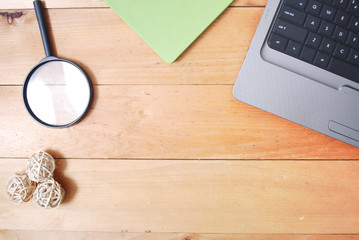 Wooden office desk table from top