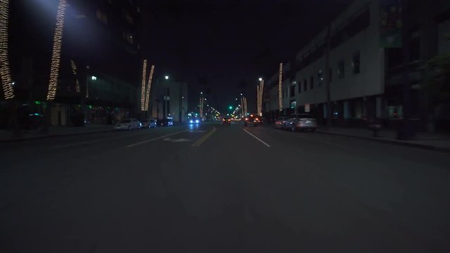 Hyperlapse Driving in Beverly Hills Rodeo Drive at Night