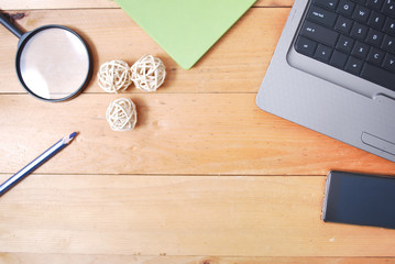 Wooden office desk table from top