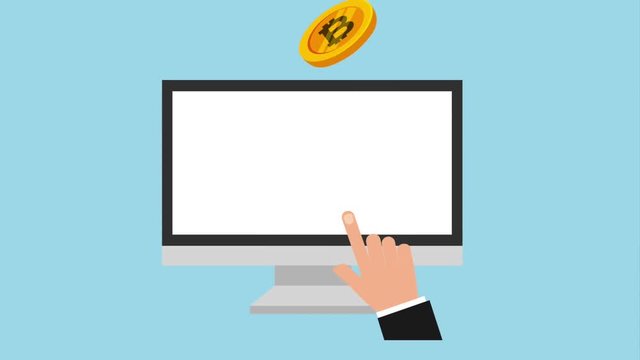 businessman hand computer falling bitcoin money digital animation