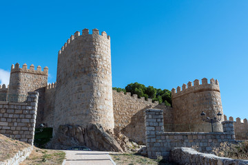 Fototapeta na wymiar The imposing medieval city wall of Avila in Spain