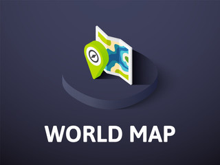 World map isometric icon, isolated on color background