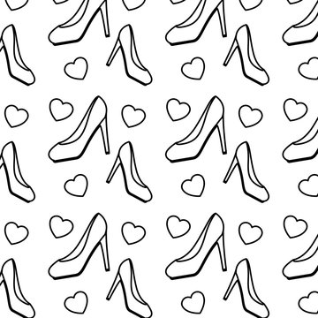 high heel shoe with hearts pattern background vector illustration design