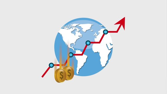world business growth arrow and dollar coins animation hd