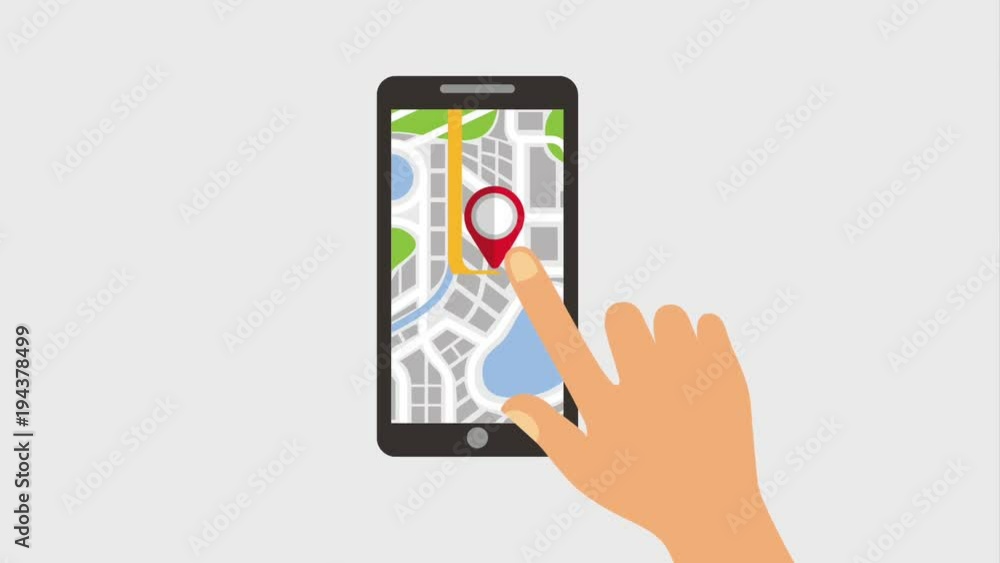 Poster hand touch screen mobile gps navigation pin map animation