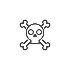 Skull with crossed bones outline icon. linear style sign for mobile concept and web design. Crossbones death skull simple line vector icon. Symbol, logo illustration. 
