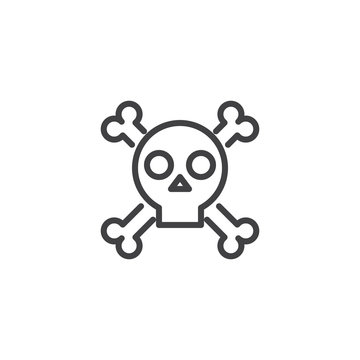 Skull with crossed bones outline icon. linear style sign for mobile concept and web design. Crossbones death skull simple line vector icon. Symbol, logo illustration. 