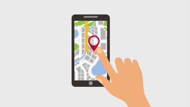 hand touch screen mobile gps navigation pin map animation