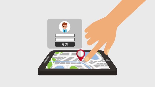 gps navigation map in screen mobile with access login animation