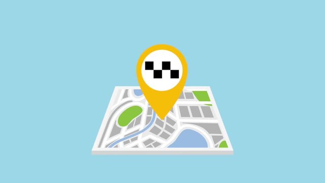 character holding mobile taxi app gps navigation pin map