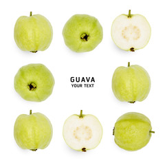 Collection of guava. Tropical abstract background. Guava isolated on white background.