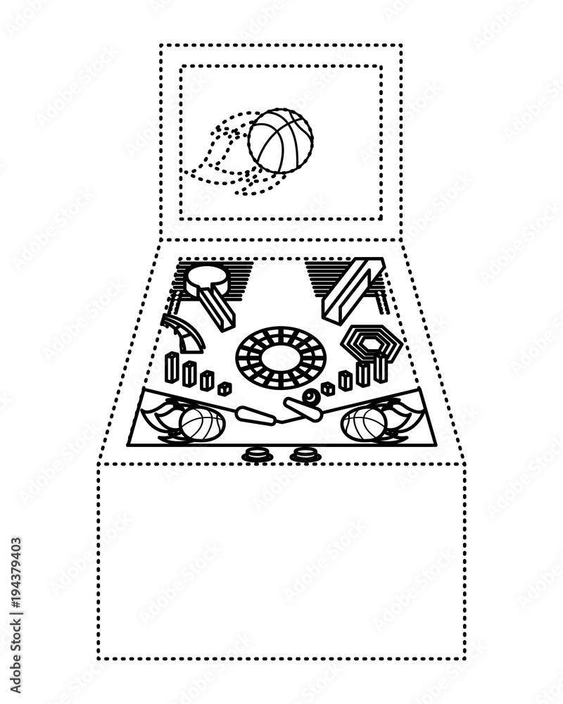 Poster retro arcade screen pinball game machine vector illustration dotted line design