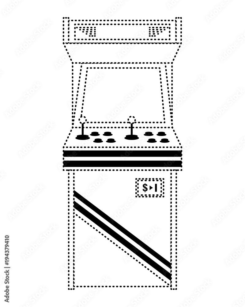 Poster vintage arcade game machine with joysticks and buttons vector illustration dotted line design