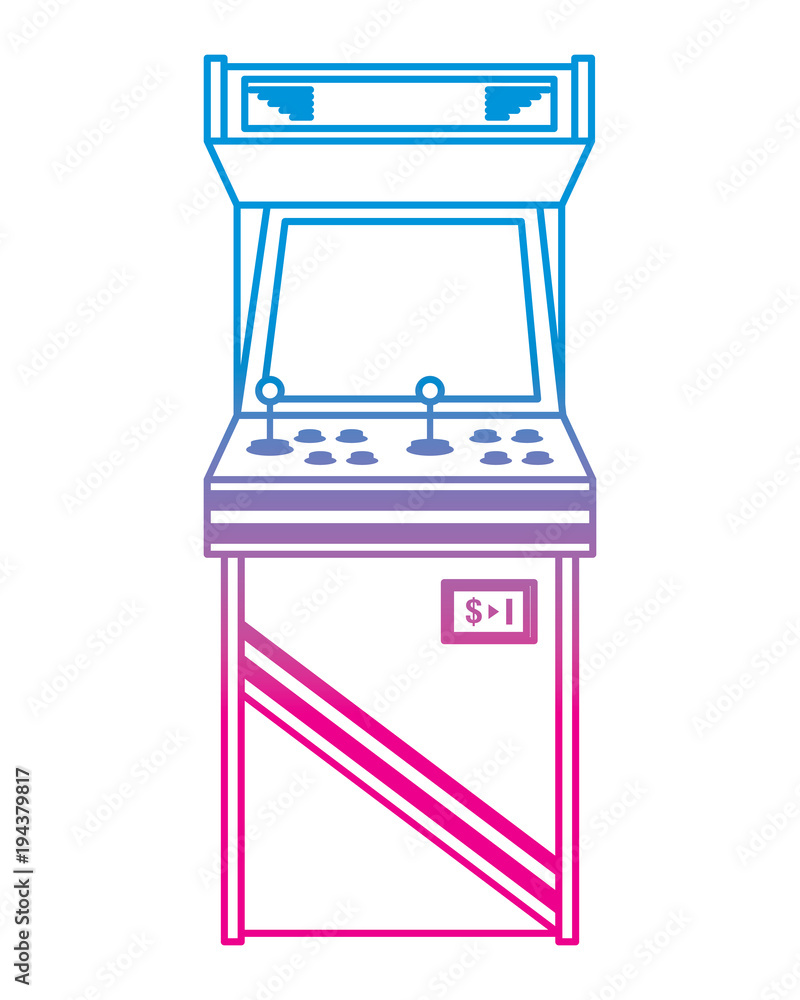 Poster vintage arcade game machine with joysticks and buttons vector illustration degrade color line image