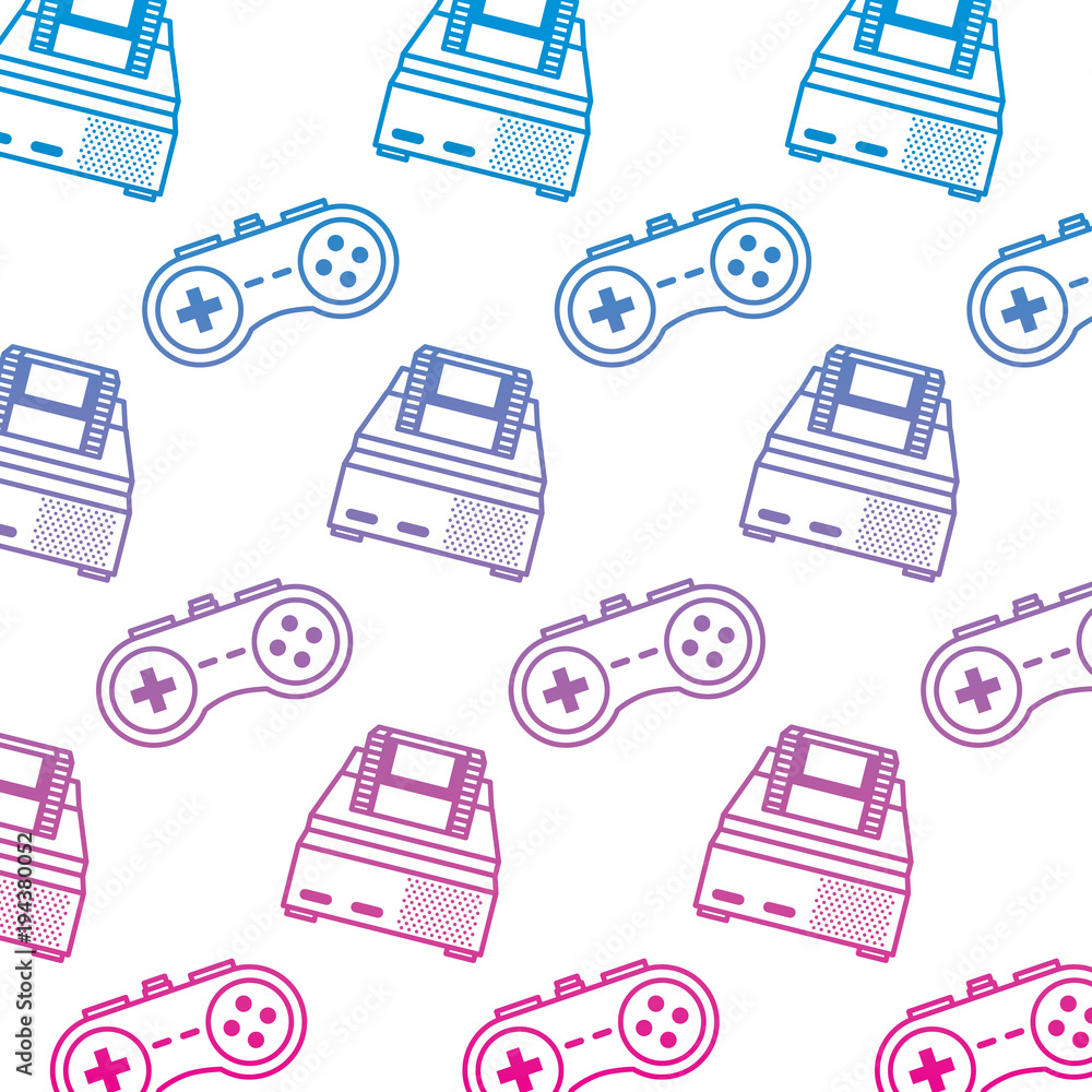 Poster retro video game console and gamepad pattern vector illustration degrade color line image
