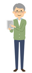 シニア男性　おじいちゃん　タブレット