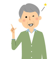 シニア男性　おじいちゃん　指をさす