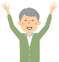 シニア男性　おじいちゃん　バンザイ