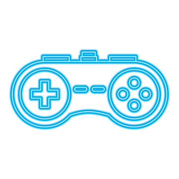 video console gamepad device buttons vector illustration blue neon line design
