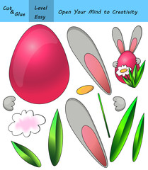 Cut and glue image for smart kids and children.  Education game for spring time. Easter Rabbit with Egg
