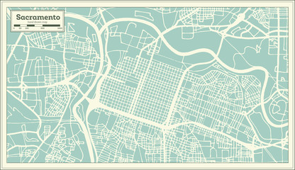 Sacramento California USA City Map in Retro Style. Outline Map.