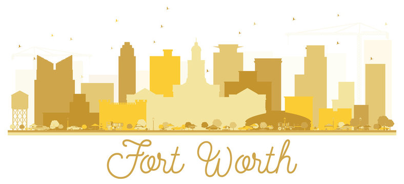 Fort Worth Texas USA City skyline Golden silhouette.