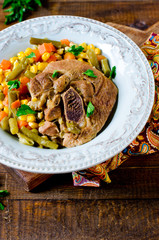 Thigh of turkey stew with vegetables: corn, green beans, carrots and bell pepper