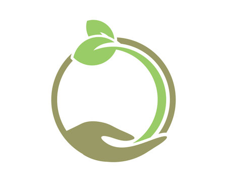 circle hand sprout leaf leaves seed image vector icon