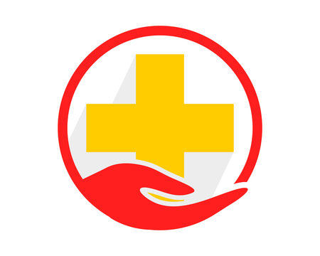circle hand yellow cross medical medicare pharmacy pharmacist clinic image vector