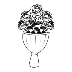 elegance delicate bouquet roses flowers wrapped vector illustration outline desing