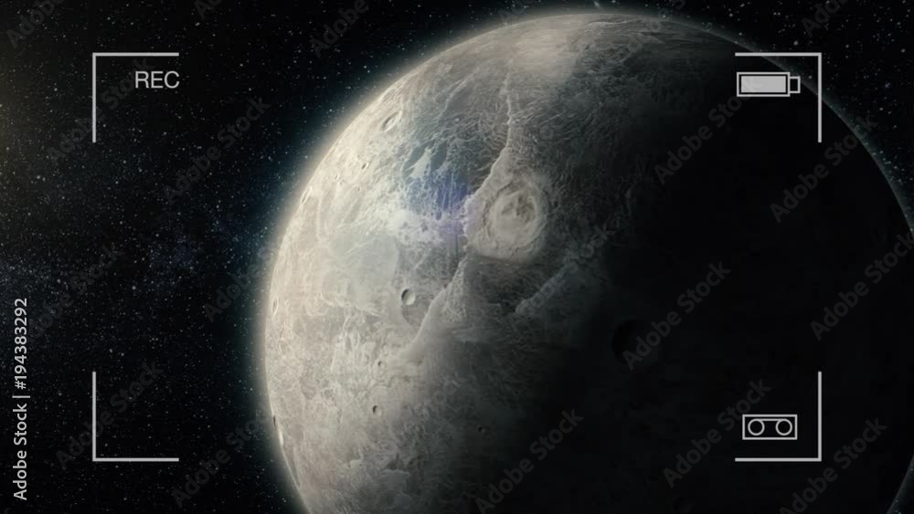 Poster little planet in deep space. planet mercury. incredibly beautiful space. camera rec