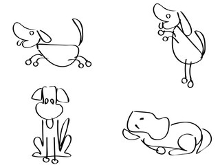 cartoon doodle dogs outline