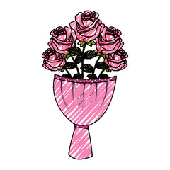 elegance delicate bouquet roses flowers wrapped vector illustration drawing image