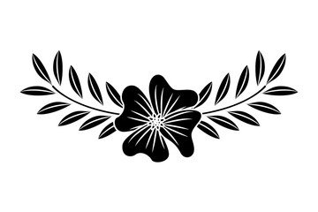 cute flower periwinkle and branch with leaves foliage decoration vector illustration black image