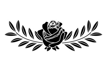 cute flower rose and branch with leaves foliage decoration vector illustration black image