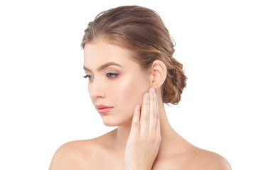 Fototapeta premium Young beautiful woman face portrait with healthy skin.