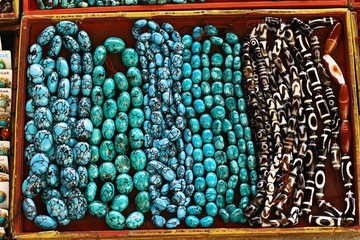 costume jewelery made of stone, coral, turquoise,