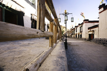narrow street in the Tibetan city of temples