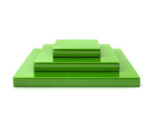 Empty green square podium 3d illustration on white background