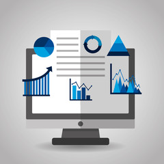 financial charts and graphs on the computer monitor vector illustration