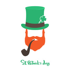 Happy Saint Patrick's Day card with face Irishman. Vector illustration.