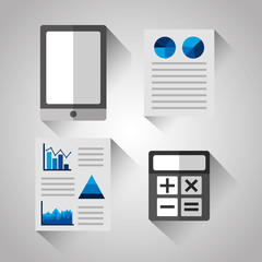 business office set clipboard calculator document statistics data vector illustration
