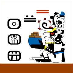 Ethnic patterns of Native Americans: the Aztec, Inca, Maya, Alaska Indians (Mexico, Ecuador, Peru).Priest holding a cup of chocolate bars. Vector illustration