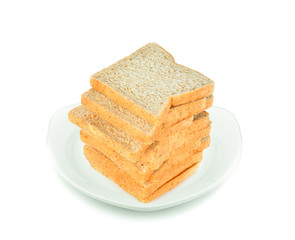 sliced bread in plate isolated on a white background