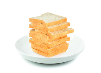 sliced bread in plate isolated on a white background