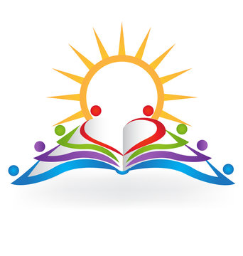 Book sun teamwork education logo vector image